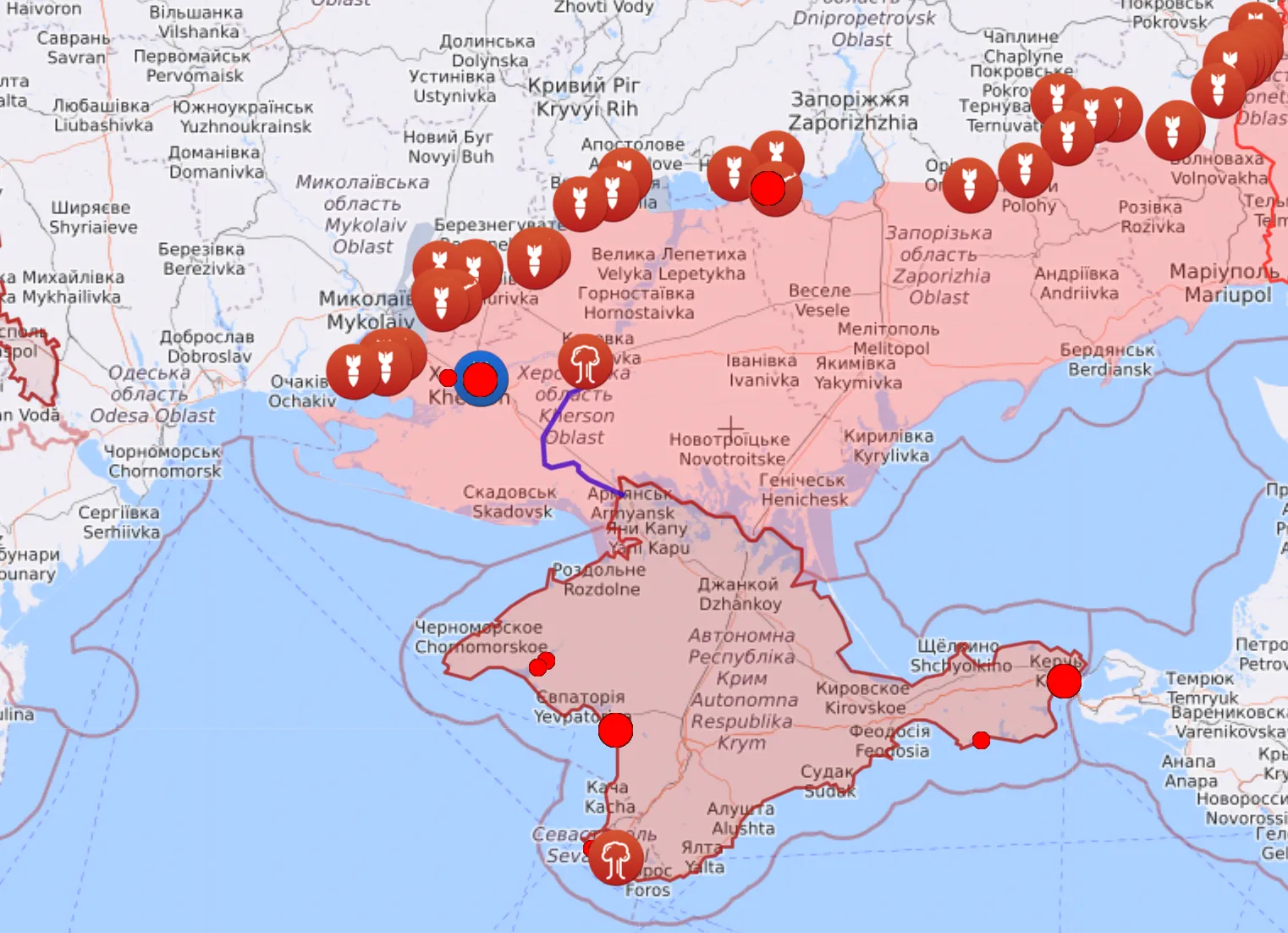 Карта бойових дій Півдня України