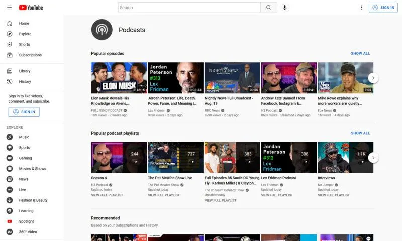 Нова сторінка подкастів на YouTube Нова сторінка подкастів на YouTube