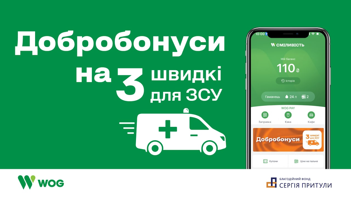 "Добробонуси" – проєкт WOG та Благодійного фонду Сергія Притули зі збору коштів на швидкі - 24 Канал