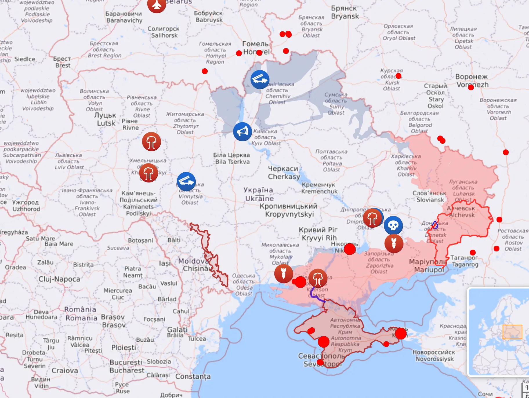 Карта боевых действий в Украине по состоянию на утро 25 августа