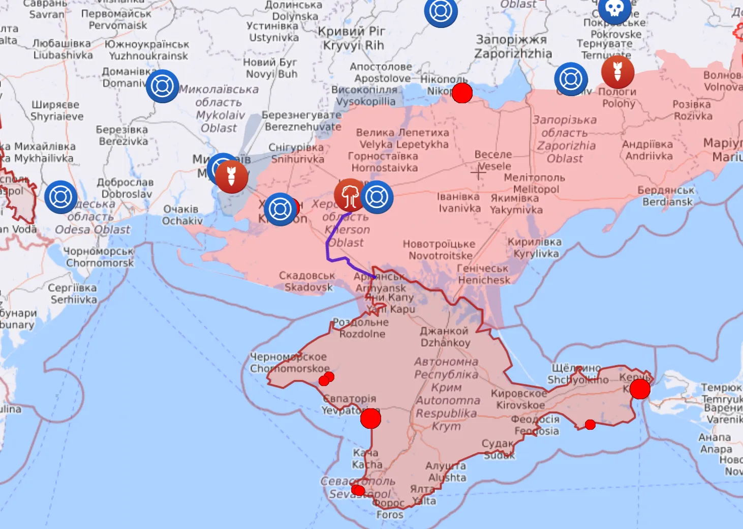 Що відбувається на Півдні України / Карта Liveuamap