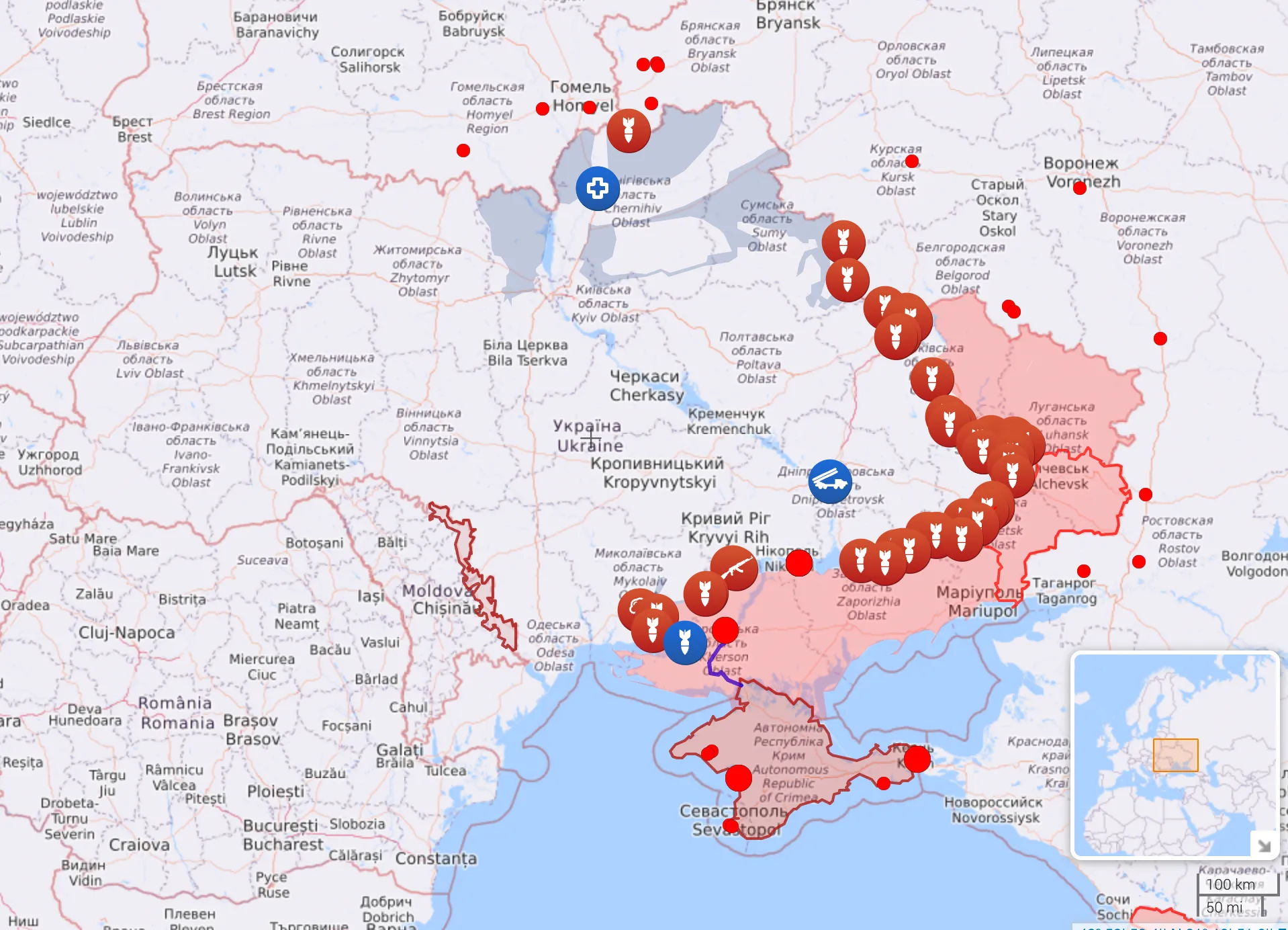 Карта бойових дій в Україні