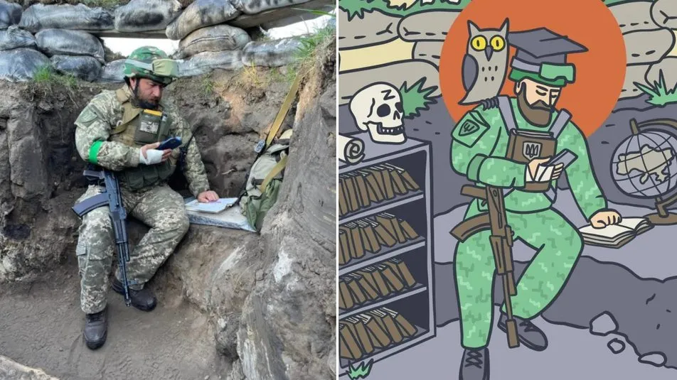 Професор Шандор читає студентам лекцію з окопу Професор Шандор читає студентам лекцію з окопу