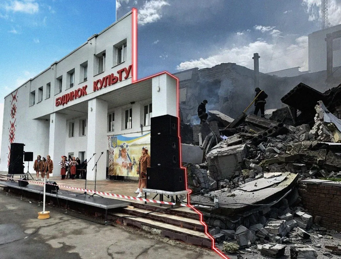 Будинок культури до та після окупації Будинок культури до та після окупації