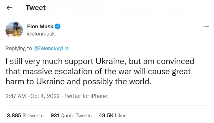 Маск відповів Зеленському у твітері Маск відповів Зеленському у твітері