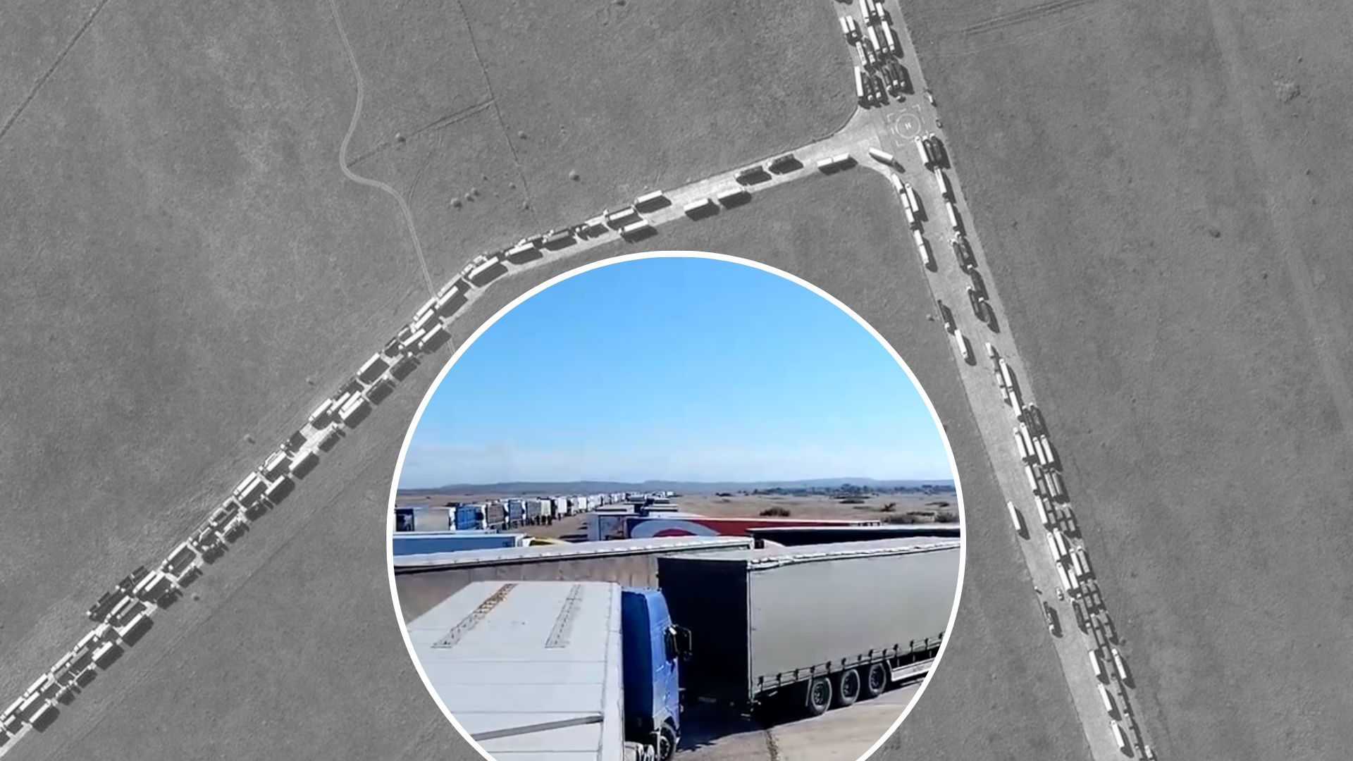 В Керчи образовалась очередь из грузовиков из-за повреждений Крымского моста - фото из космоса В Керчи образовалась очередь из грузовиков из-за повреждений Крымского моста - фото из космоса