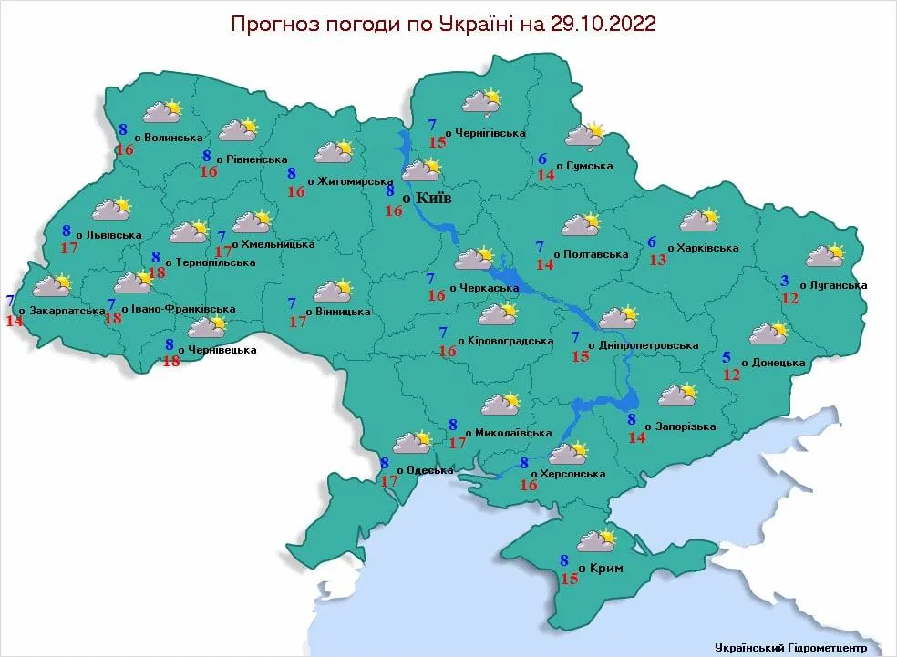 Прогноз погоди в Україні на 29 жовтня