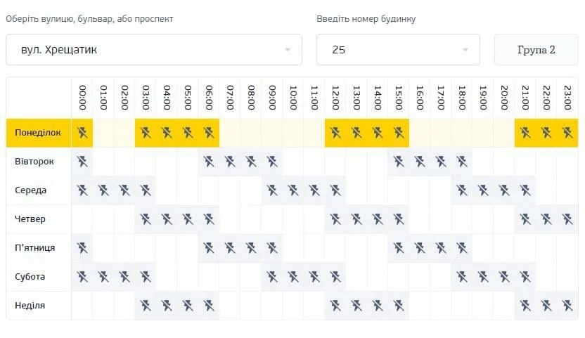 Графік відключень світла в Києві