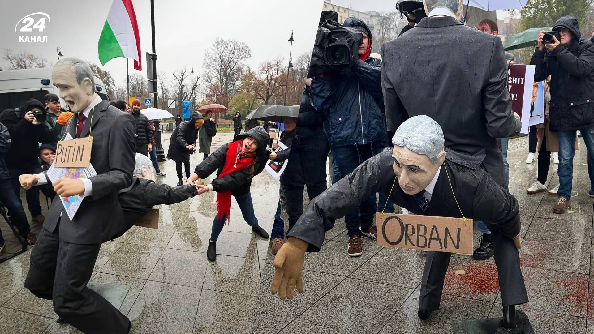 Протест під посольством Угорщини у Варшаві - Орбана діставали із заду Путіна