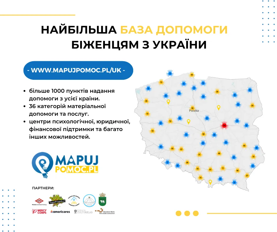 У Польщі створили онлайн-сервіс із пунктами допомоги для біженців з України