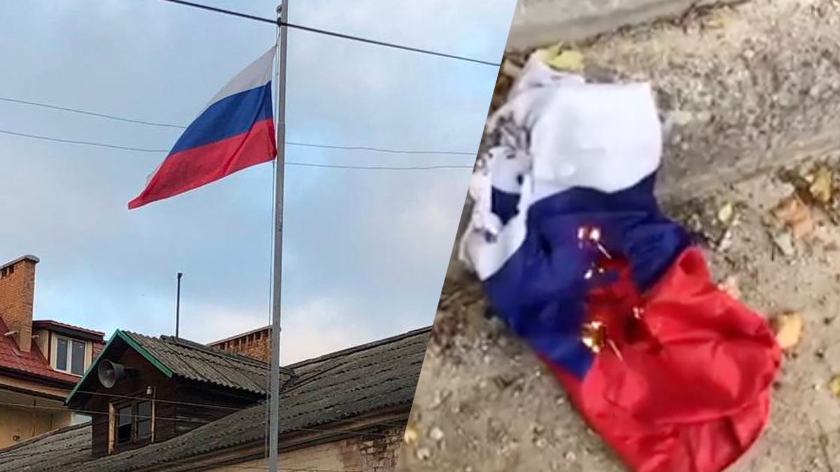 Российский флаг сожгли в Новой Каховке