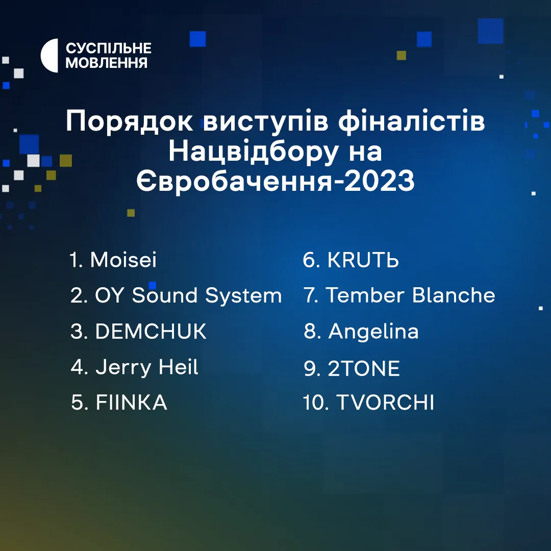 Порядок виступів учасників у фіналі Нацвідбору Євробачення-2023