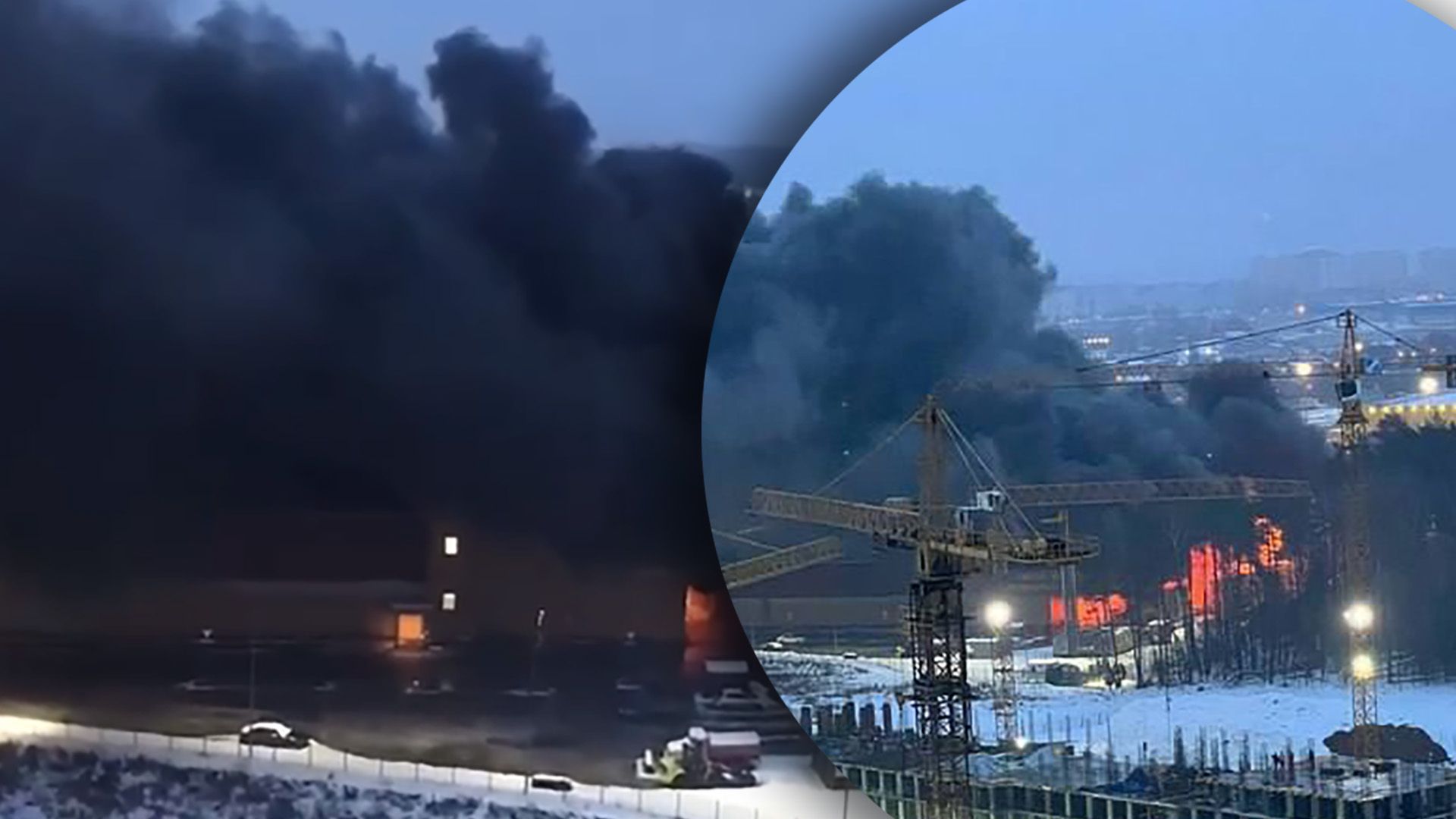 Под Москвой загорелся ТЦ 12 декабря 2022 года - видео с места событий