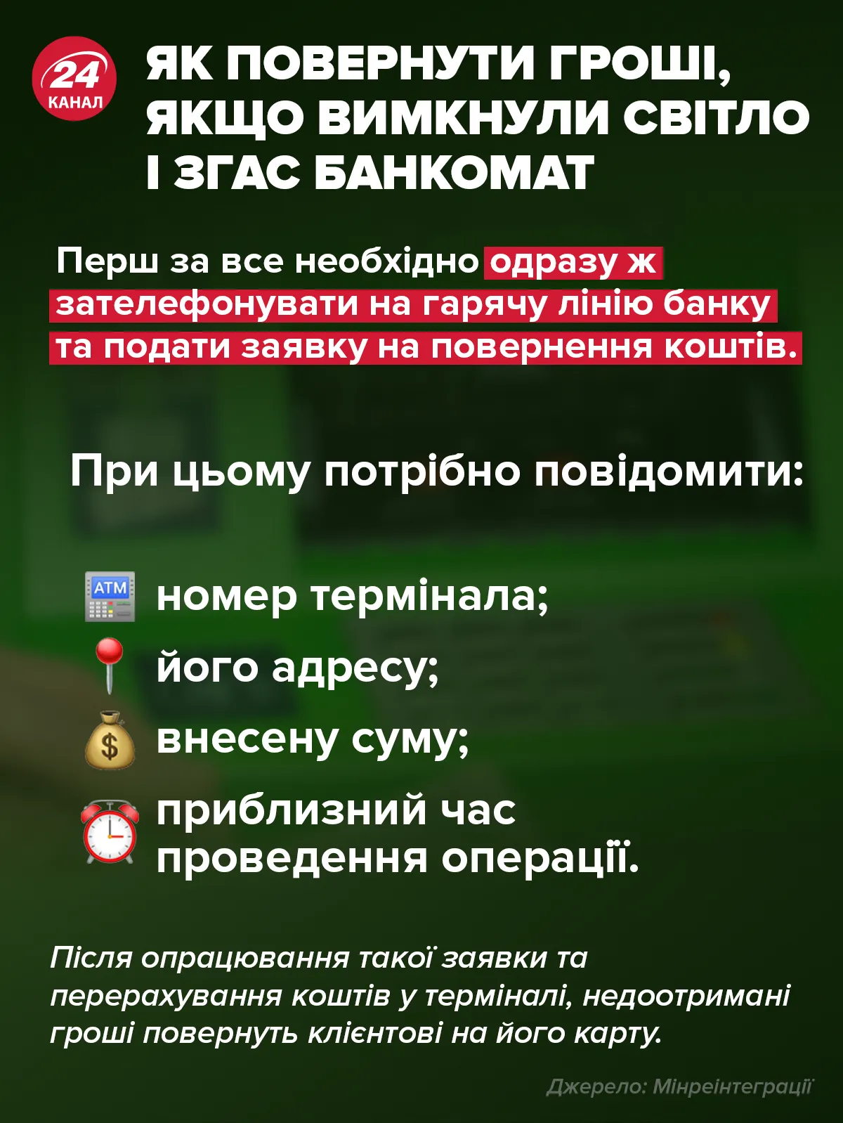 Как вернуть деньги, если выключили свет и погас банкомат Как вернуть деньги, если выключили свет и погас банкомат