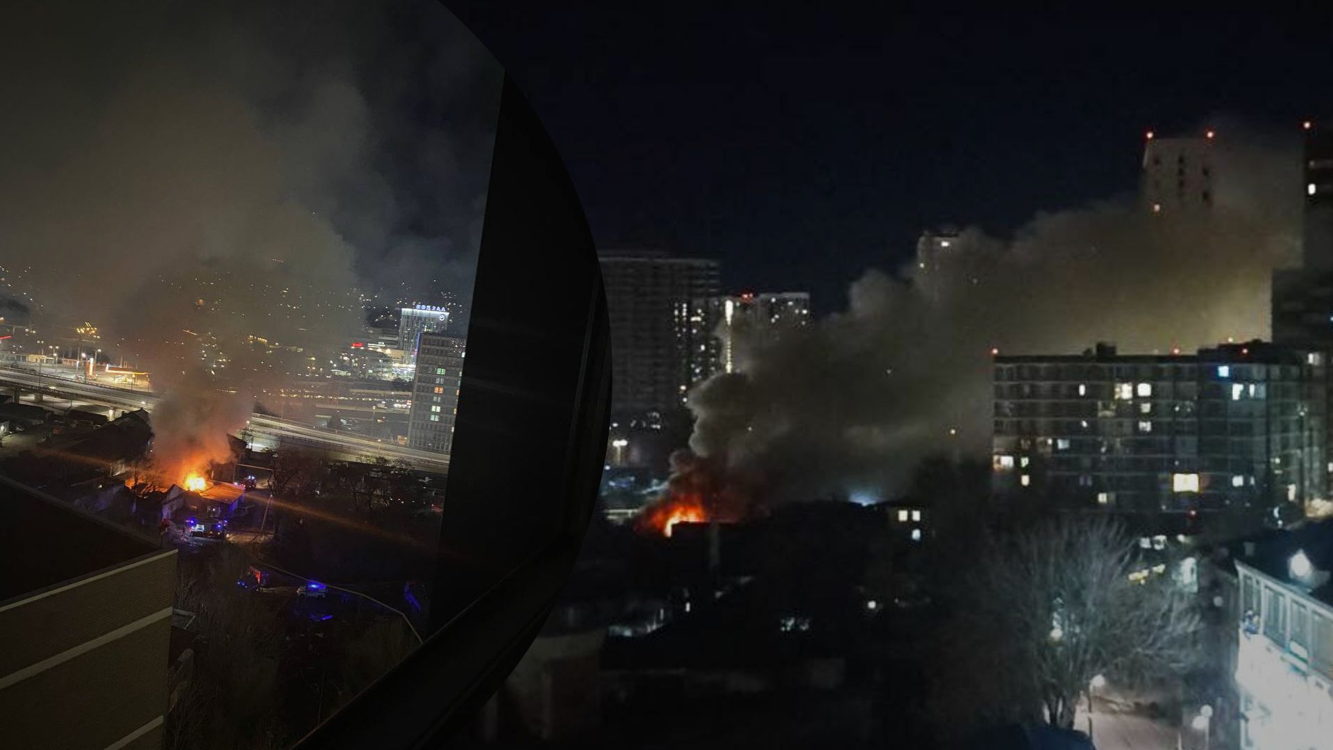 Пожар в Ростове 29 декабря 2022 года - огонь охватил здание возле главного вокзала
