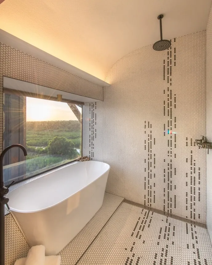 Ванна кімната у Kruger Shalati з мальовничим пейзажем на дику природу