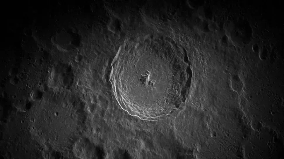 Крупний план кратера Тихо на Місяці, зроблений із Землі