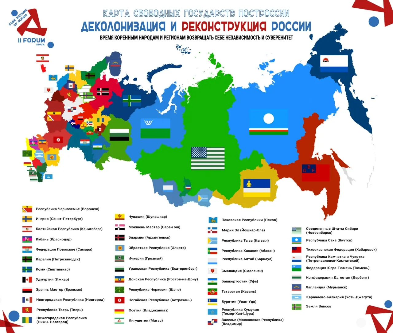 Как Форум свободных народов видит разделение пост-России / Инфографика Форума