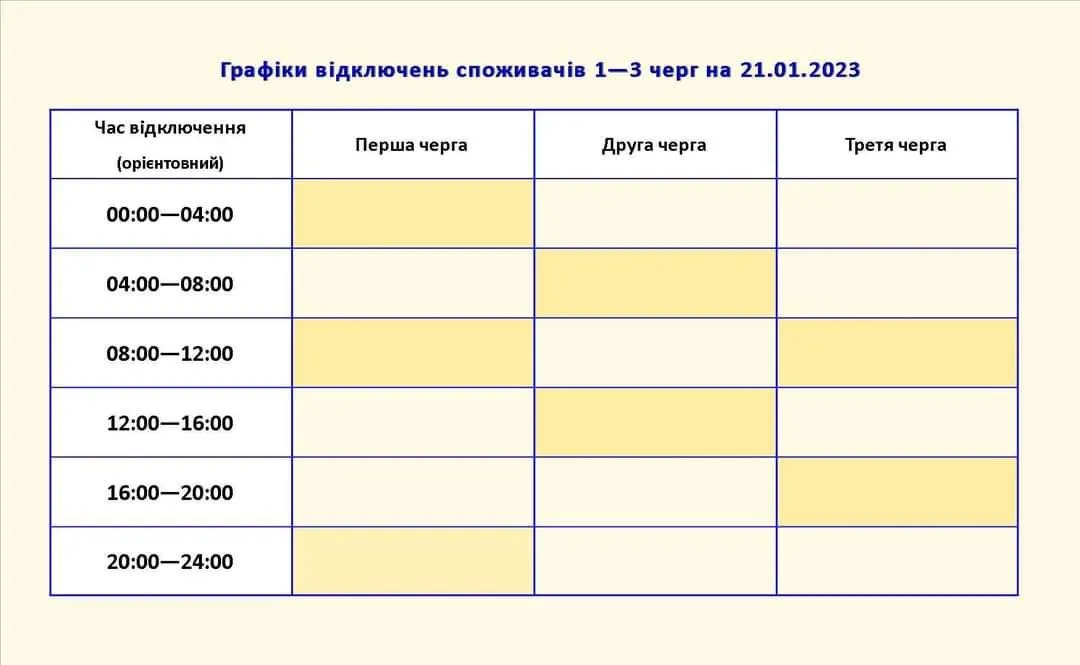 График отключений электроэнергии в Запорожье График отключений электроэнергии в Запорожье