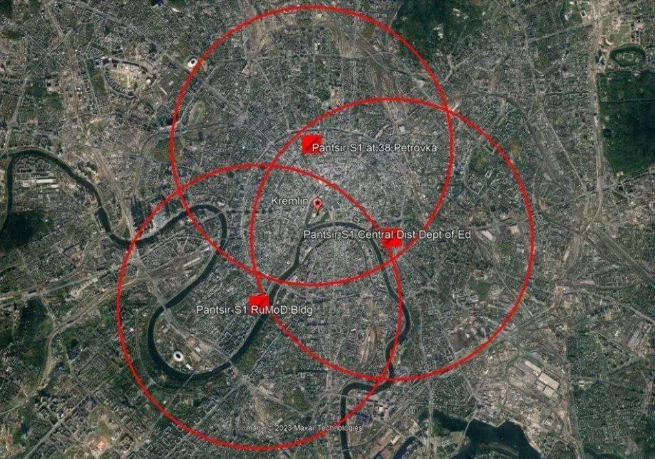 Зона действия ПВО перекрывает Кремль