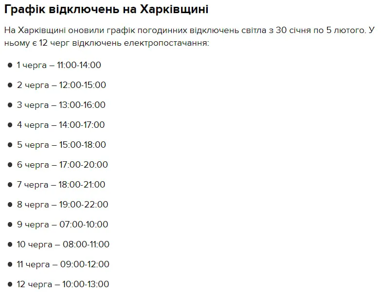 Відключення у Харкові та області 4 лютого Відключення у Харкові та області 4 лютого