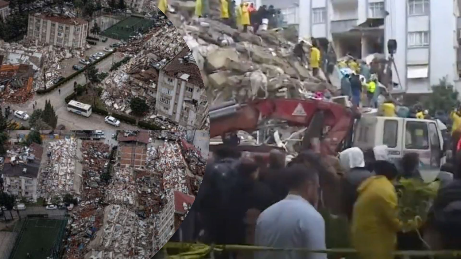 Землетрясение в Турции 06.02.2023 - афтершок сняли во время разборки завалов, видео