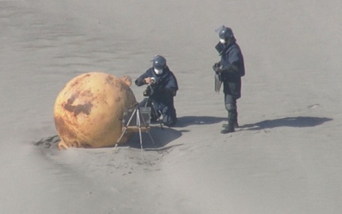 В Японии на берег моря выбросило неизвестный шар