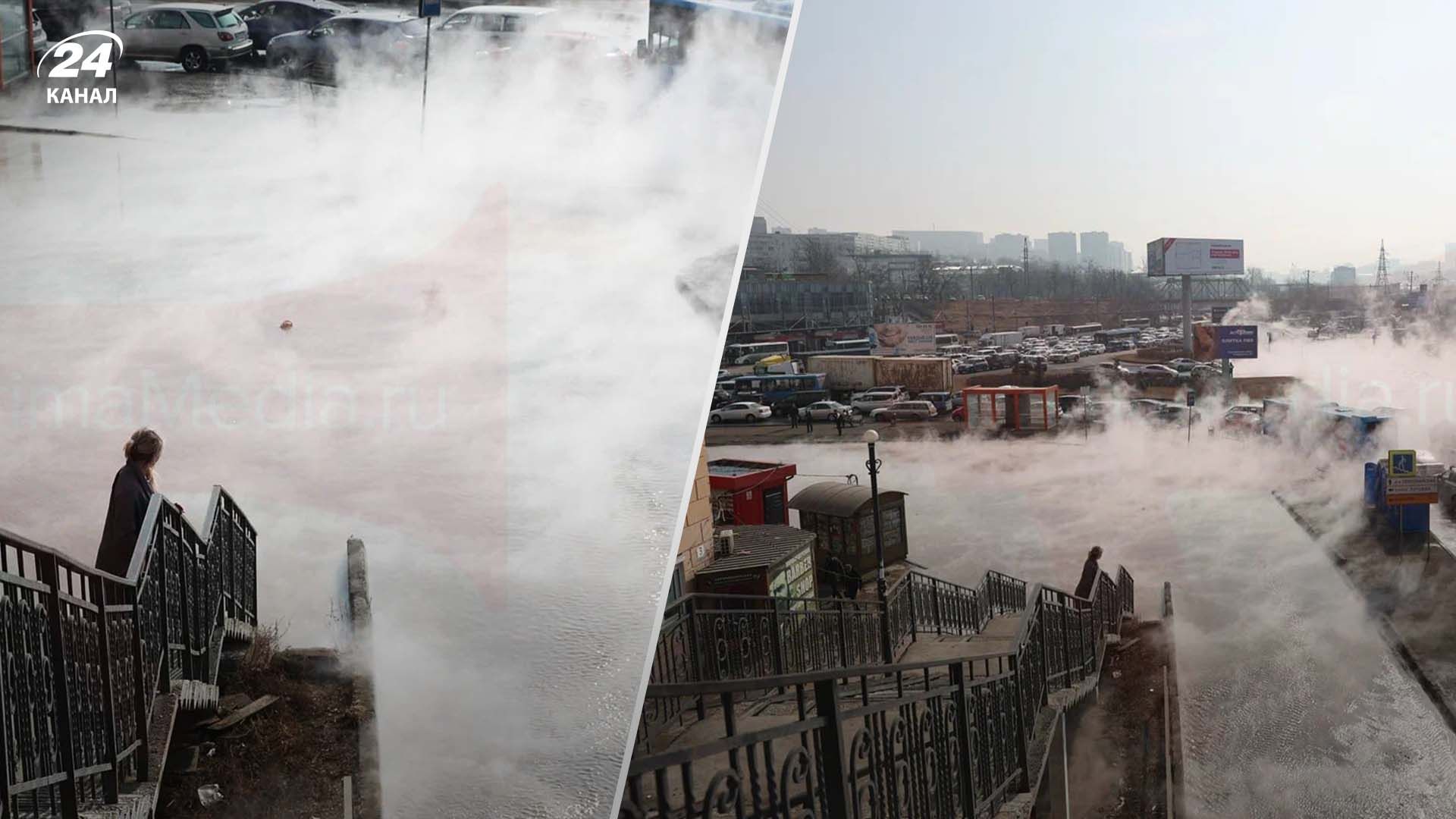 Во Владивостоке прорвало теплотрассу Во Владивостоке прорвало теплотрассу