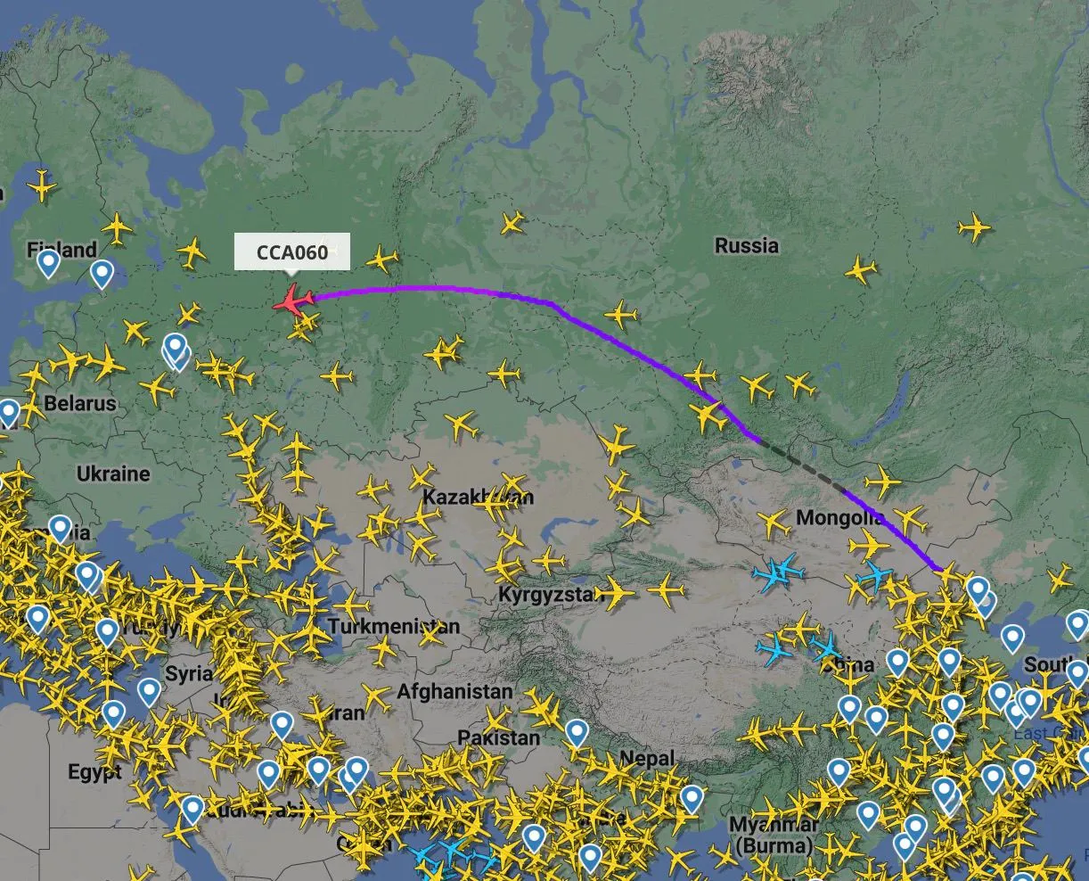 Як летить літак зі Сі Цзіньпінем в Москву Як летить літак зі Сі Цзіньпінем в Москву