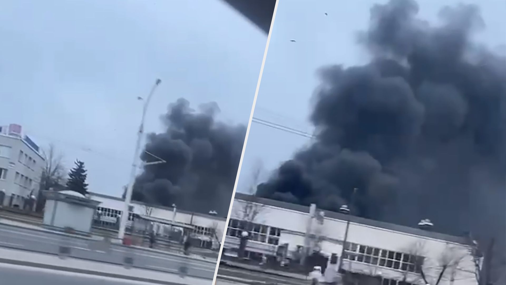 В районе завода МАЗ в Минске большой пожар