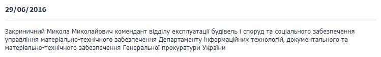 Закриничний дійсно зазначений як спіробітник Офісу генпрокурора