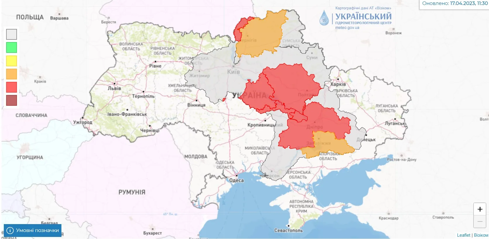 Гідрологічні попередження на 19 квітня / карта Укргідрометцентру