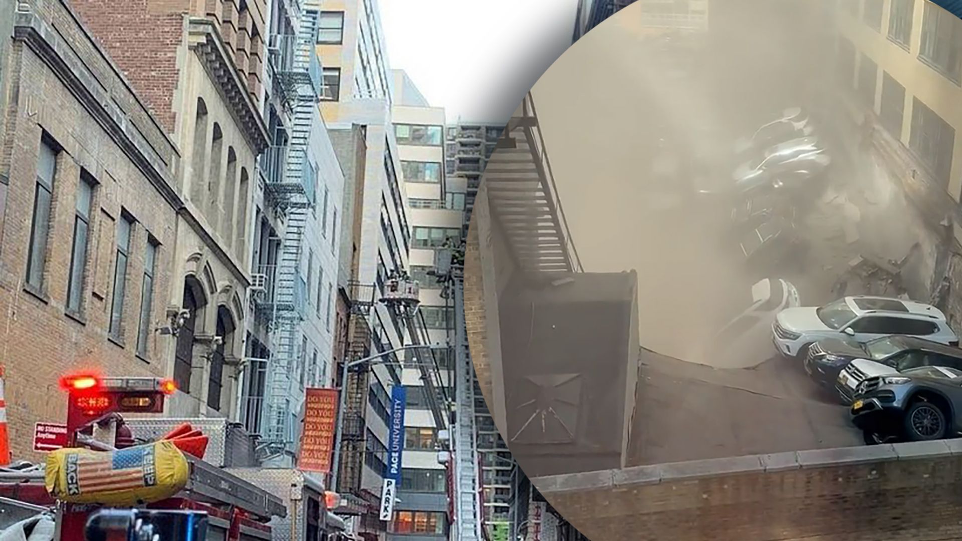 Многоуровневая парковка обрушилась в одном из зданий в центре Нью-Йорка
