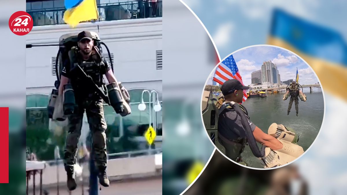 Украинский военный тестирует реактивный рюкзак Украинский военный тестирует реактивный рюкзак