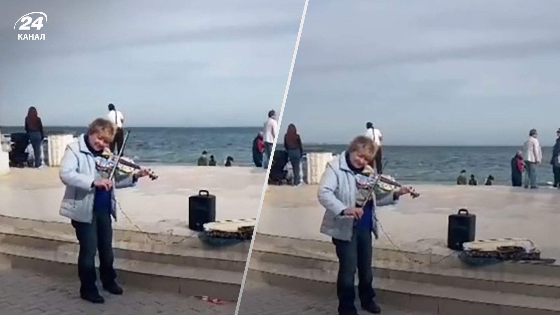 В оккупированной Евпатории женщина исполнила гимн Украины на скрипке