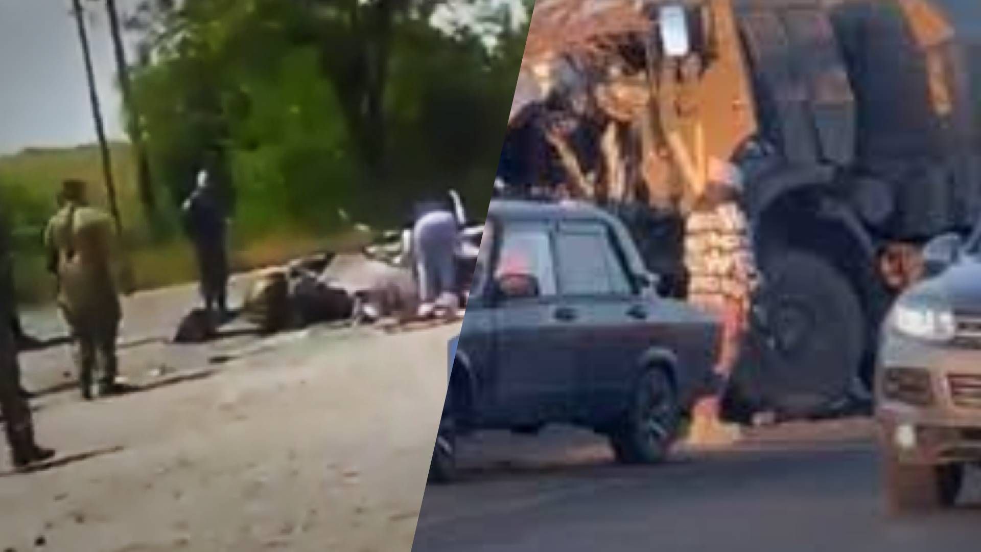 Российский БТР переехал легковушку Российский БТР переехал легковушку