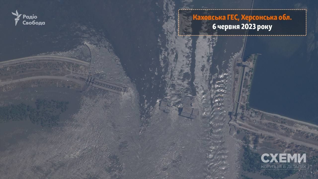 "Схеми" показали перший супутниковий знімок зруйнованої Каховської ГЕС - 24 Канал