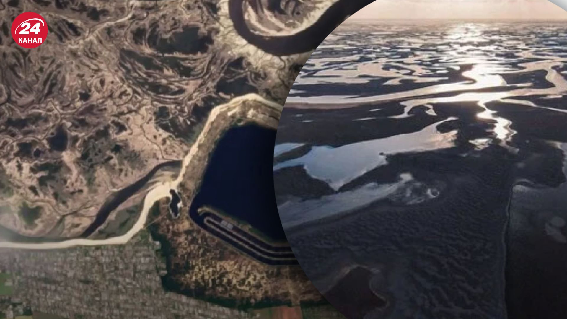 Каховське водосховище - супутникові знімки після підриву ГЕС