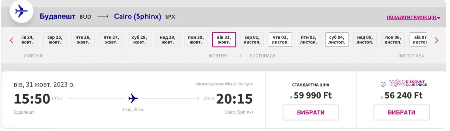 Приклад бронювання Будапешт - Каїр Приклад бронювання Будапешт - Каїр