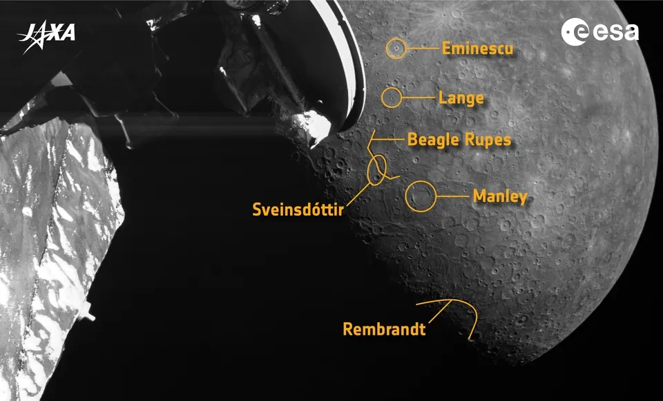 Космическое агентство обозначило некоторые кратеры на поверхности Меркурия
