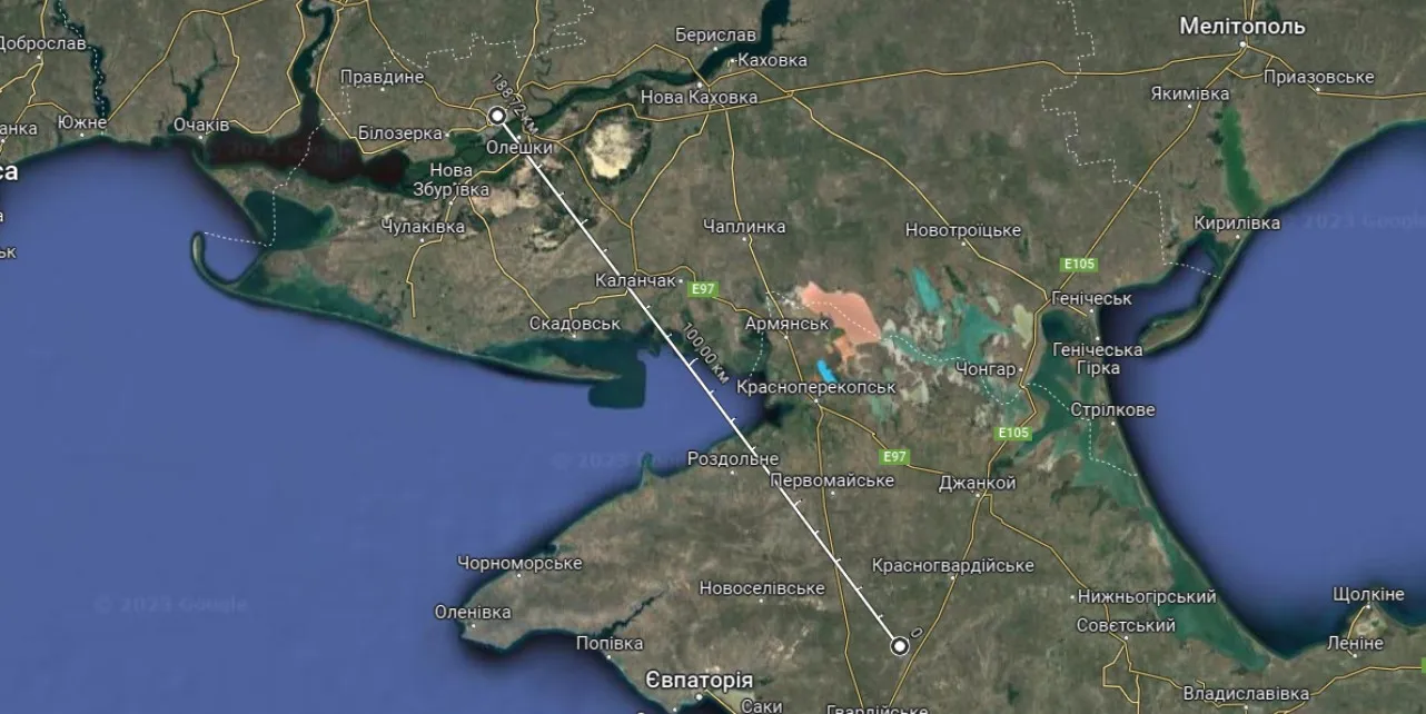 Відстань від аеродрому до Херсонщини Відстань від аеродрому до Херсонщини