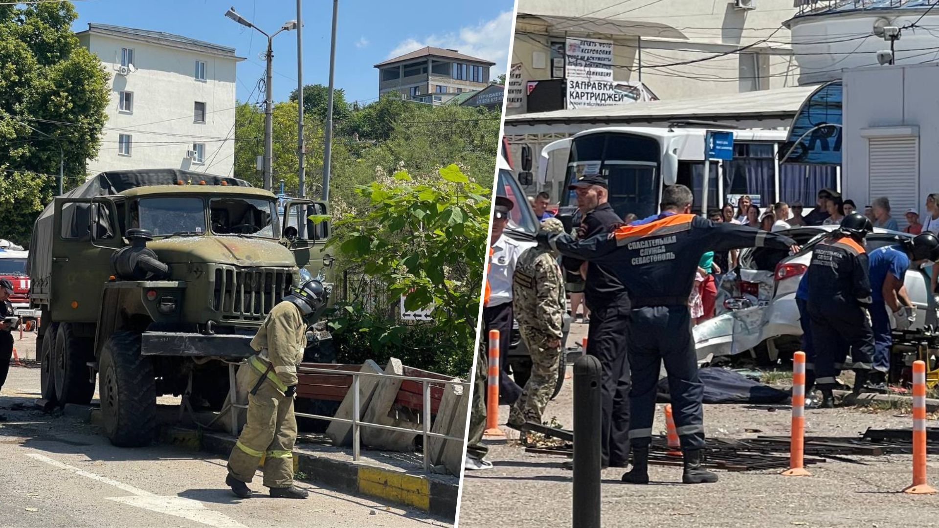 В Крыму военный грузовик переехал легковушку и врезался в автобус В Крыму военный грузовик переехал легковушку и врезался в автобус