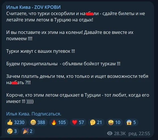 Кива предлагает объявить бойкот Турции Кива предлагает объявить бойкот Турции