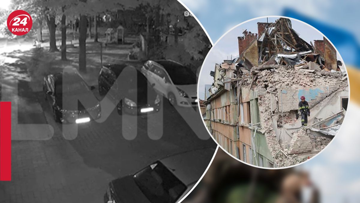 Момент попадания ракеты в дом во Львове. Момент попадания ракеты в дом во Львове.