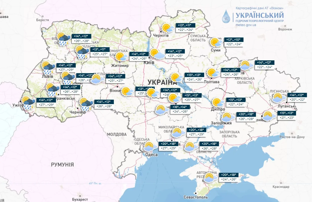 Прогноз погоди на 12 липня / Карта Укргідрометцентру