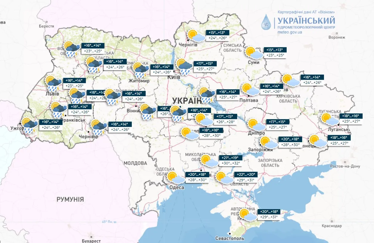 Прогноз погоди на 30 липня / Карта Укргідрометцентру