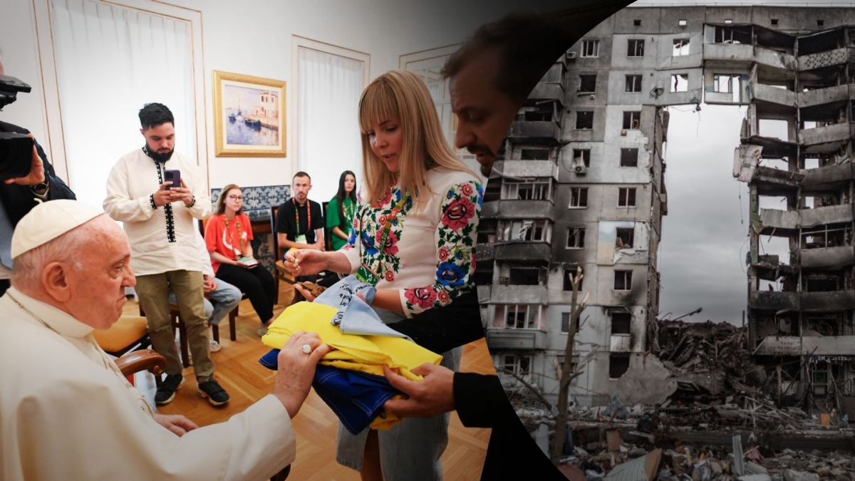 Українка передала Папі уламки ракет, які впали на подвірʼя церкви в Бериславі Українка передала Папі уламки ракет, які впали на подвірʼя церкви в Бериславі
