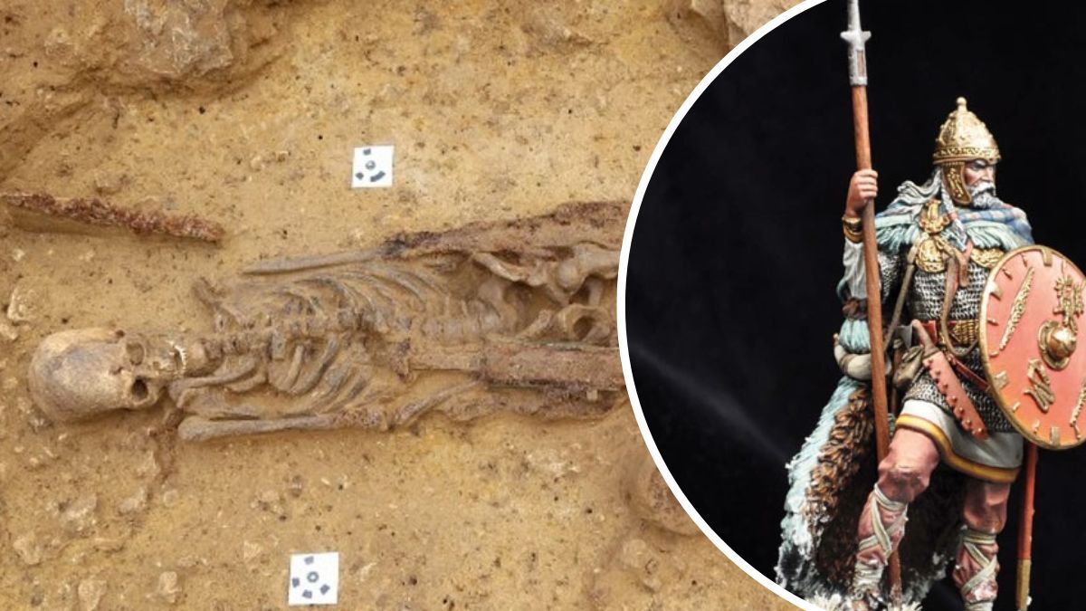 Рештки франкського воїна з повним озброєнням Рештки франкського воїна з повним озброєнням