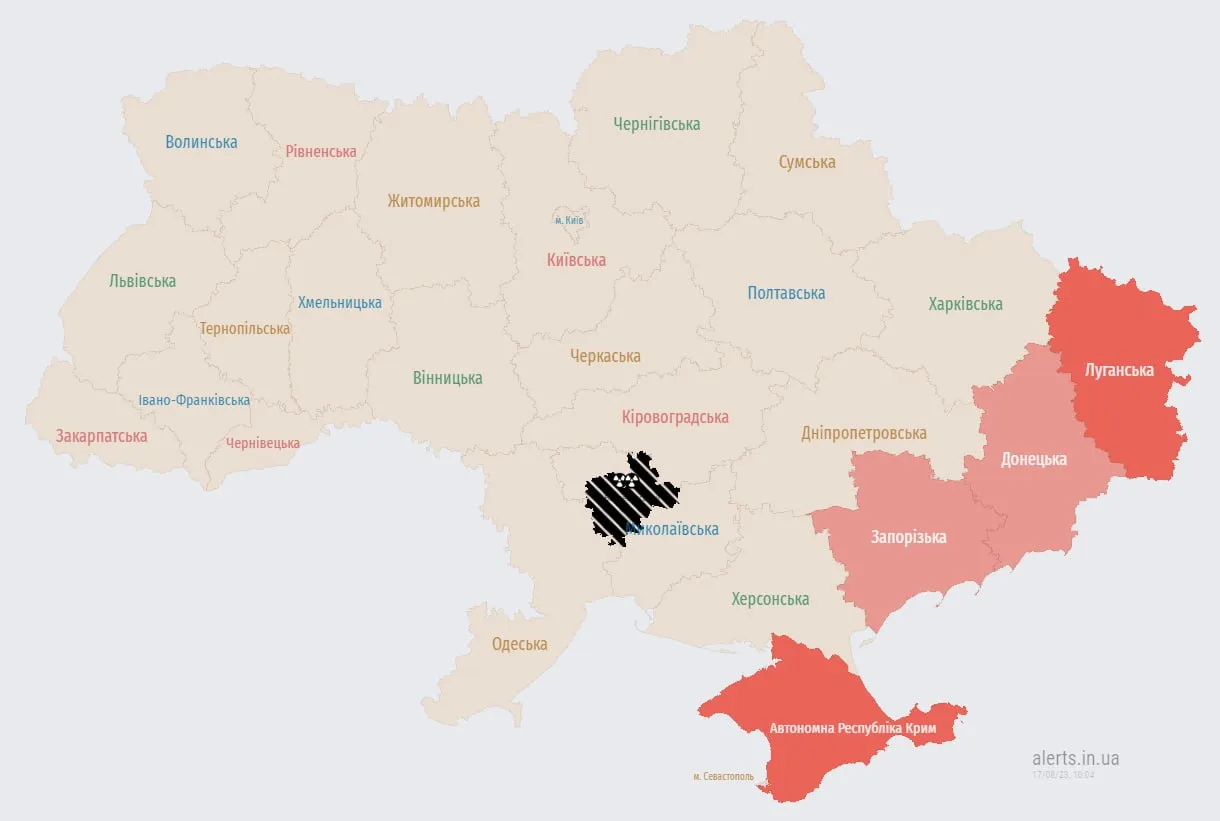 Мапа тривог у Миколаївській області, радіаційна загроза