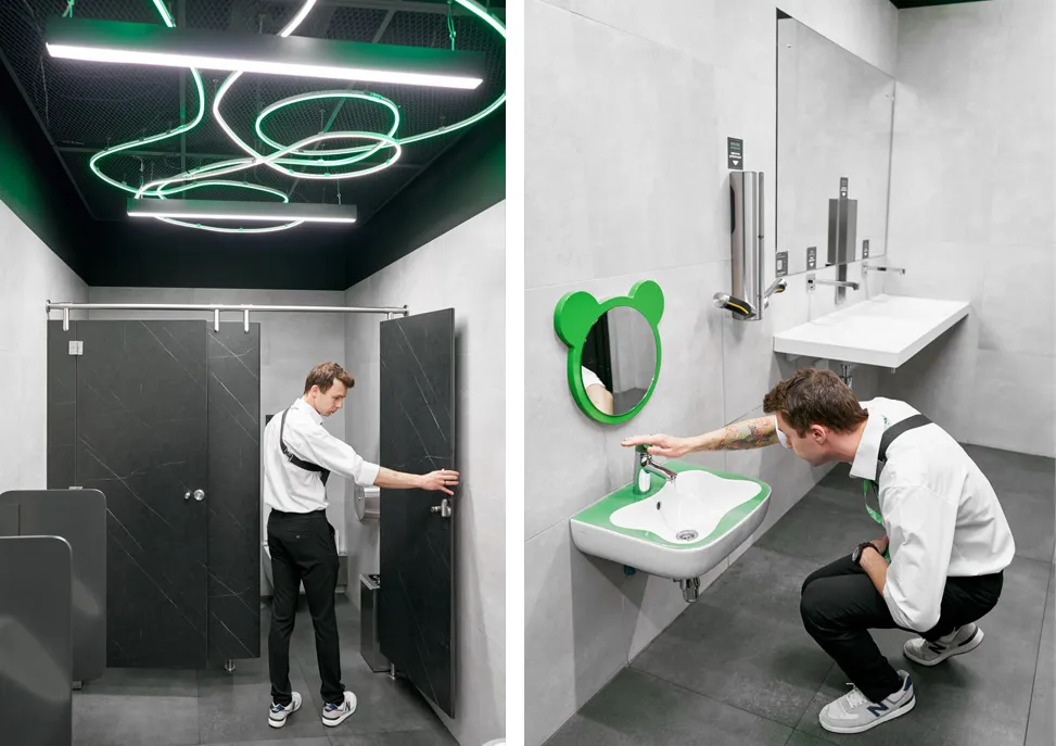 Зручний умивальник та дитяче дзеркало в туалеті – усе пристосовано для потреб дітей Зручний умивальник та дитяче дзеркало в туалеті – усе пристосовано для потреб дітей